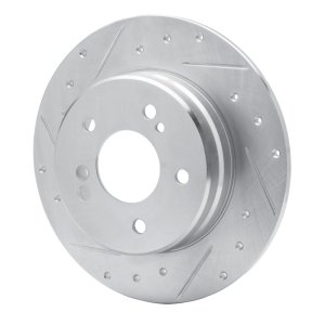 Chrysler CrossFIRE Brake Rotor (1) - Rear Left - R1 Concepts - Drilled & Slotted - Silver - `87-`15